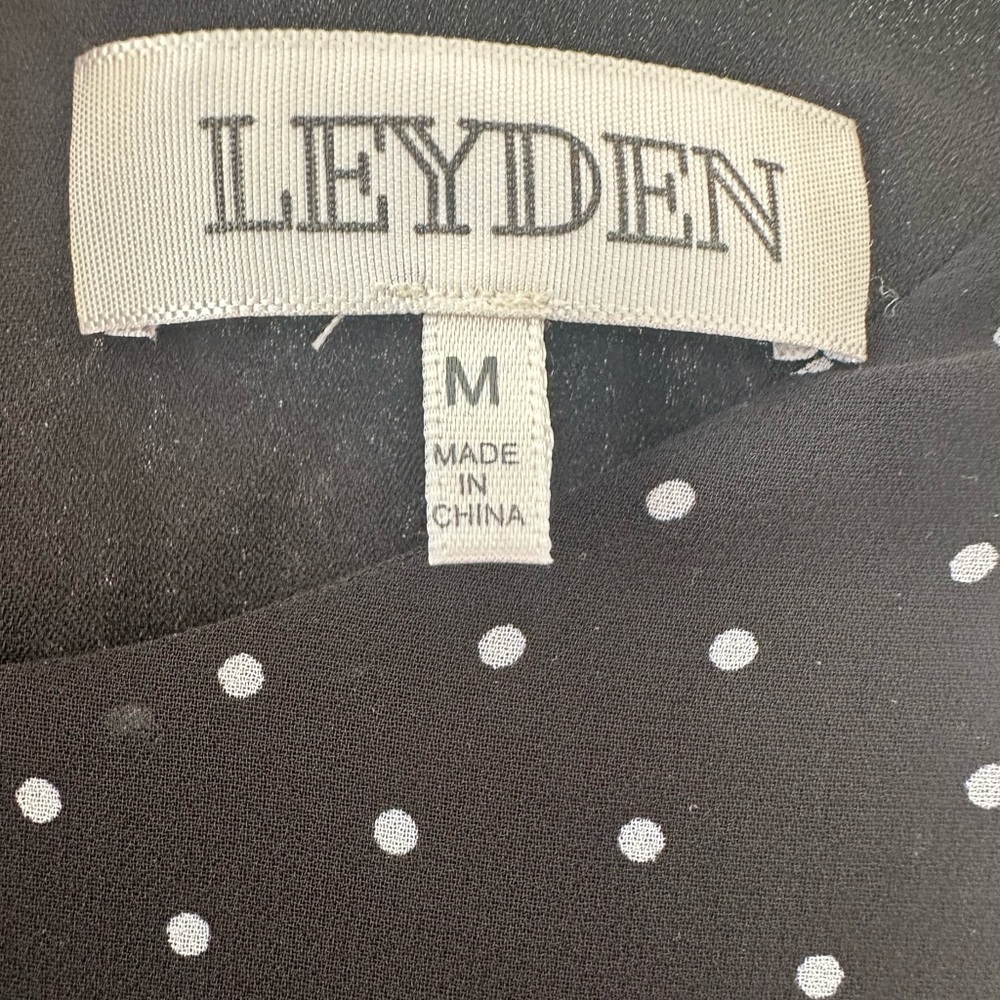 Leyden Black and White Polka Dot Fit and Flare Dress with Bell Sleeves - Picture 3 of 3